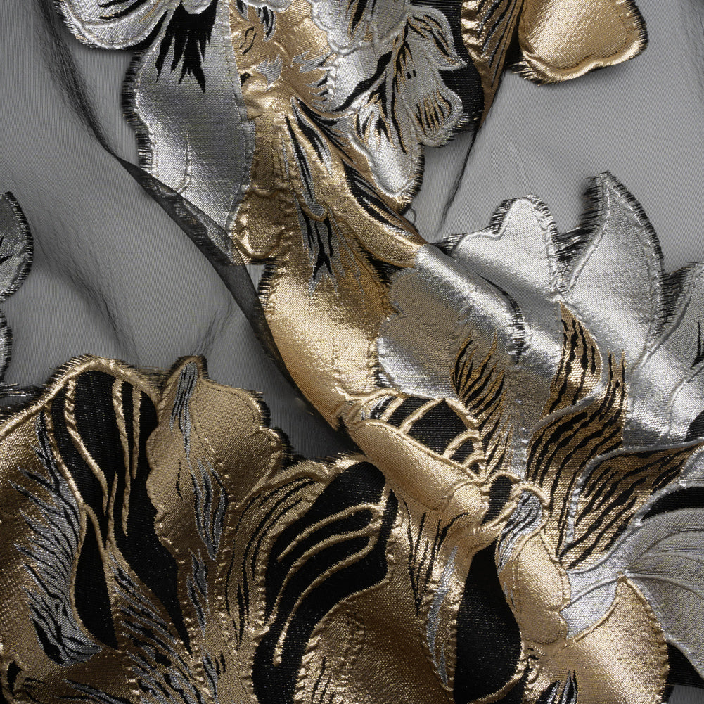 Metallic Gold, Silver and Black Fantastic Flowers Luxury Burnout Brocade - Joann Fabrics
