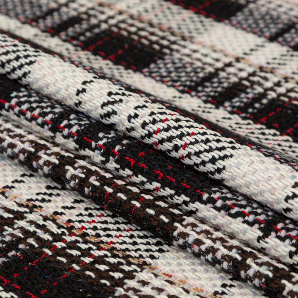 Black, Ivory and Red Plaid Tweed with Sequins - Joann Fabrics