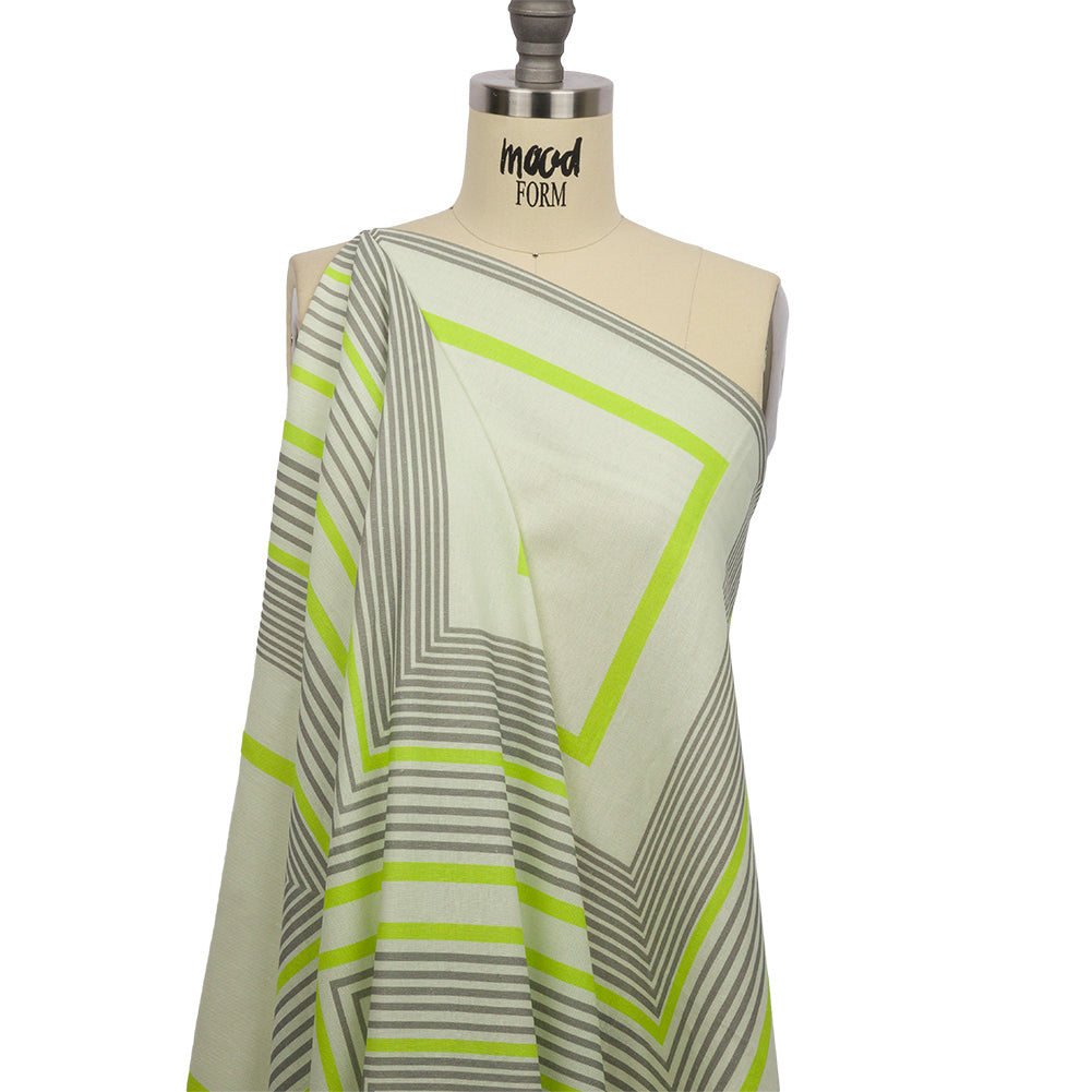 Linen and Rayon Woven Panel - Gray and Lime Concentric Squares - On the Rocks Print - Mood Exclusive Palm Beach Collection - Joann Fabrics