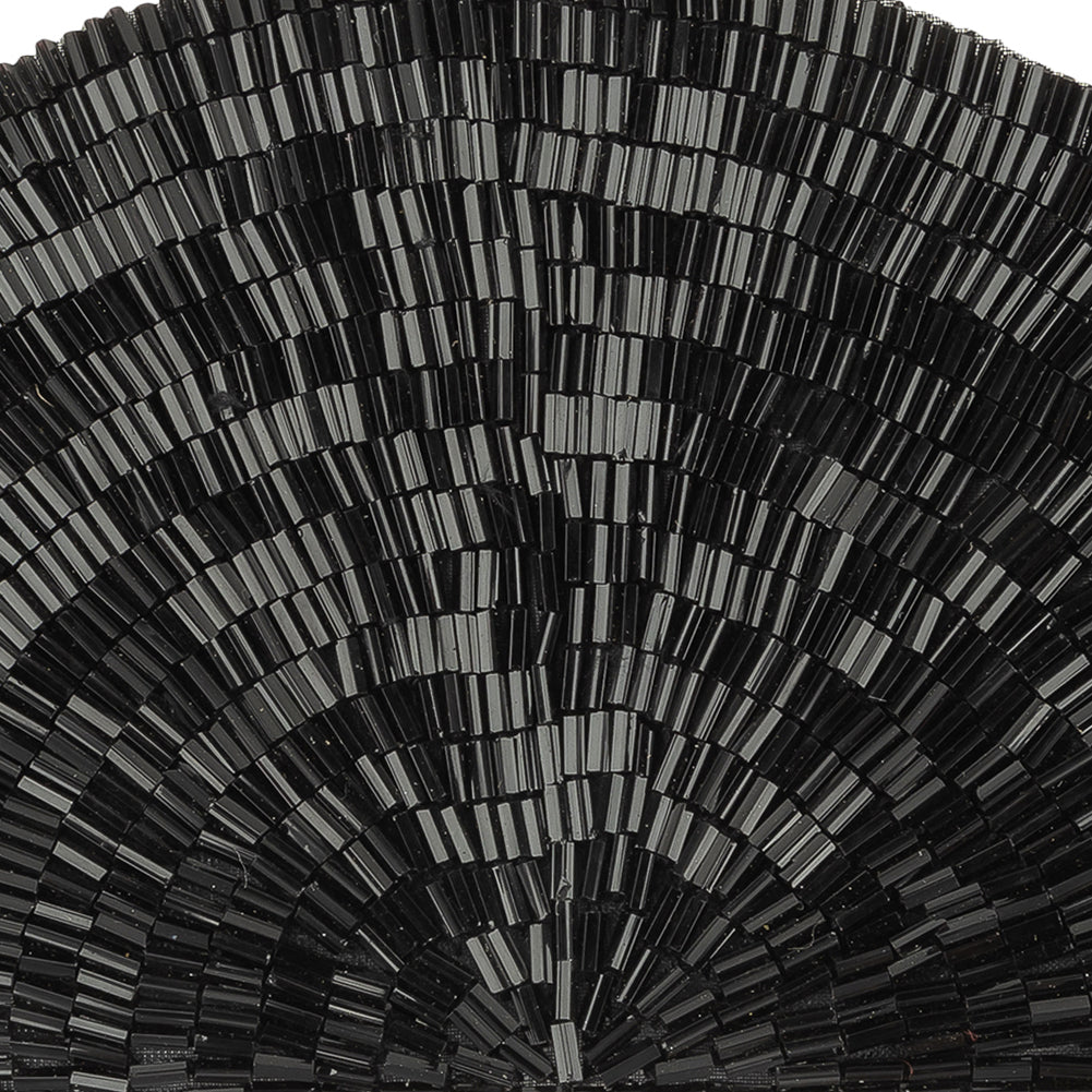 Vintage Black Bugle Beaded Domed Fan Applique - 3.5