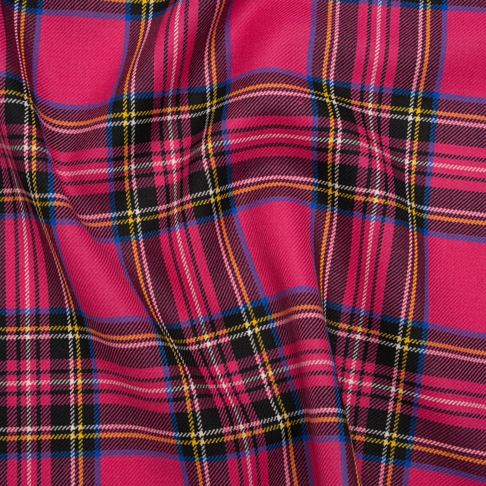 Virgin Wool Twill Made in Italy - Fuchsia Pink, Blue and Yellow Plaid - Joann Fabrics