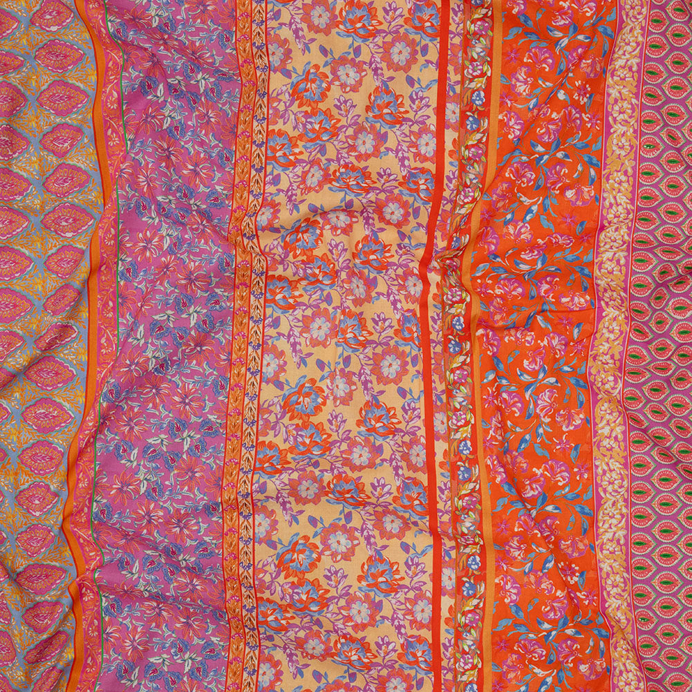 Cotton Voile - Pink and Orange Floral Stripes - Darling Clementine Print - Mood Exclusive Gisele Collection - Joann Fabrics