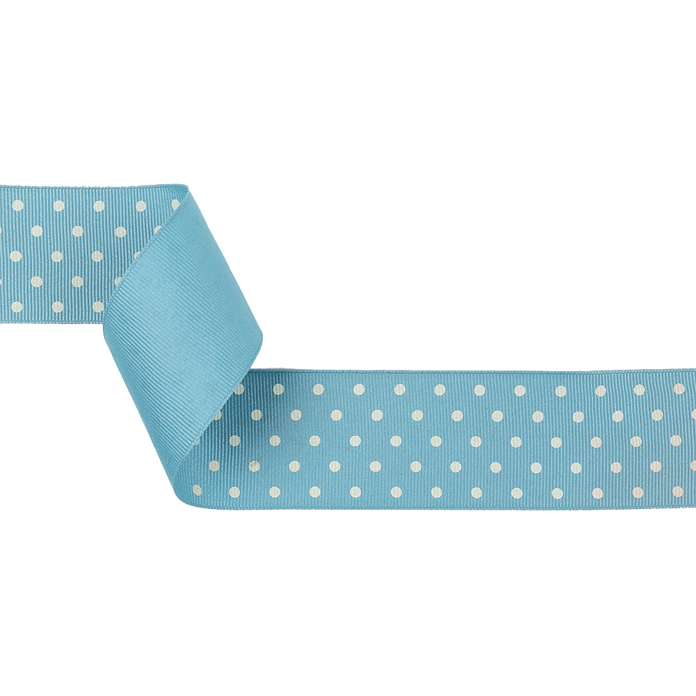 Dusk Blue and White Polka Dots Grosgrain Ribbon - 1.625
