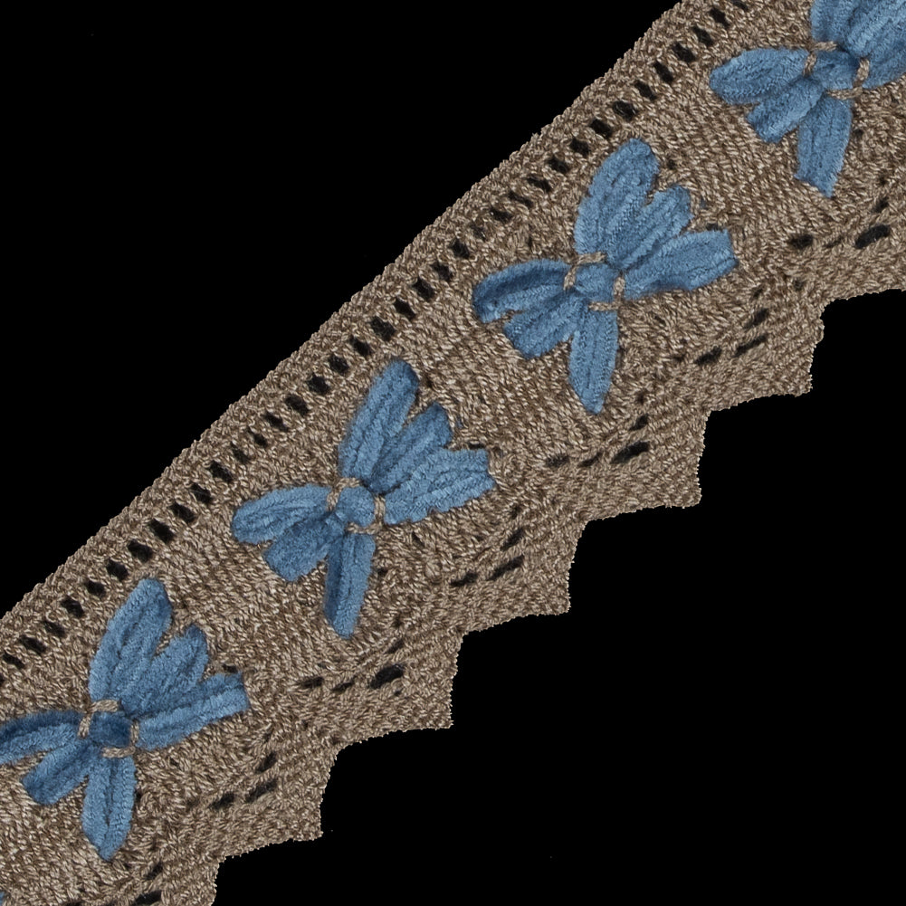 Beige and Blue Crochet Chenille Trim - 1.5
