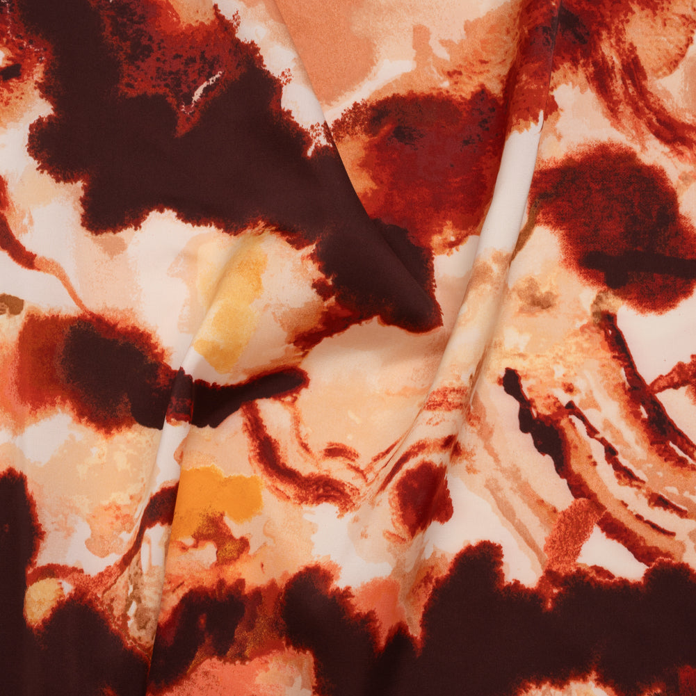 Stretch Polyester Charmeuse Print - Beige, Peach and Burgundy Abstract - Designer Deadstock - Joann Fabrics