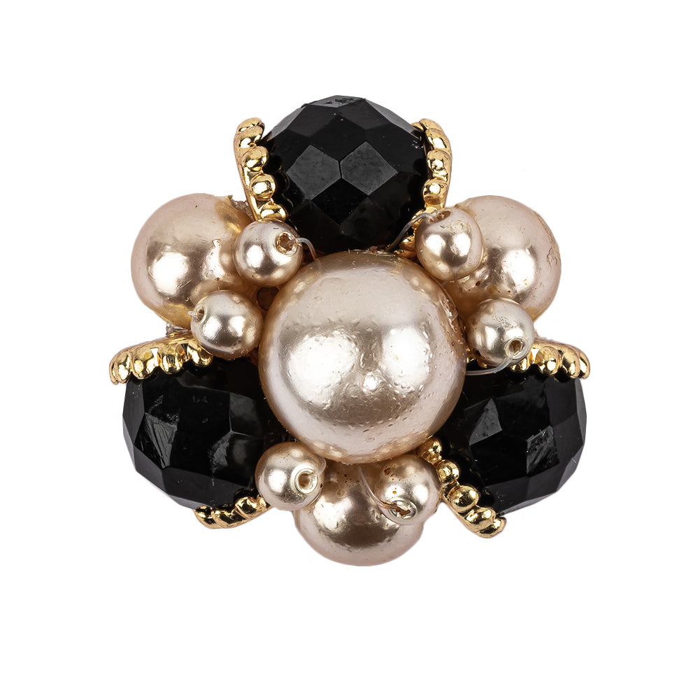 Vintage Swarovski Black, Pearl and Gold Floral Ornate Shank Back Button - 48L/30.5mm - Joann Fabrics