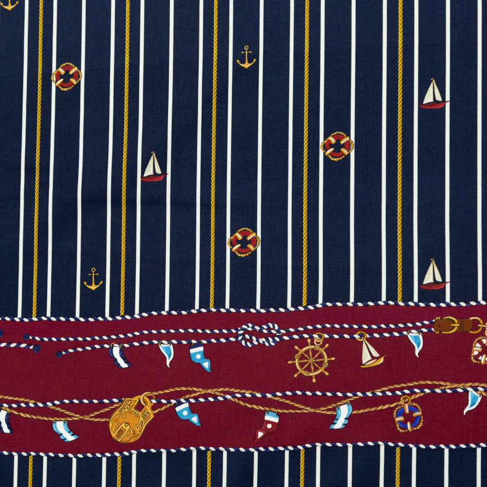 Stretch Cotton Sateen Panel - Nautical Treasures and Stripes - Sailboat Treasures Print - Mood Exclusive St. Tropez Collection - Joann Fabrics