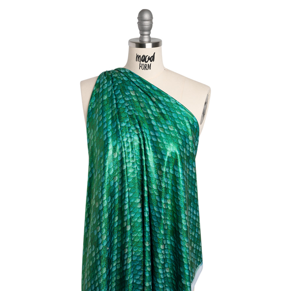 Yaya Han Metallic Foiled Stretch Spandex Polyester Jersey - Emerald Green Mermaid Scales and Tiny Dots - Cosplay Collection - Joann Fabrics