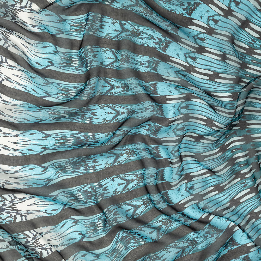Navy, Sky Blue and White Fans Silk Chiffon - Joann Fabrics
