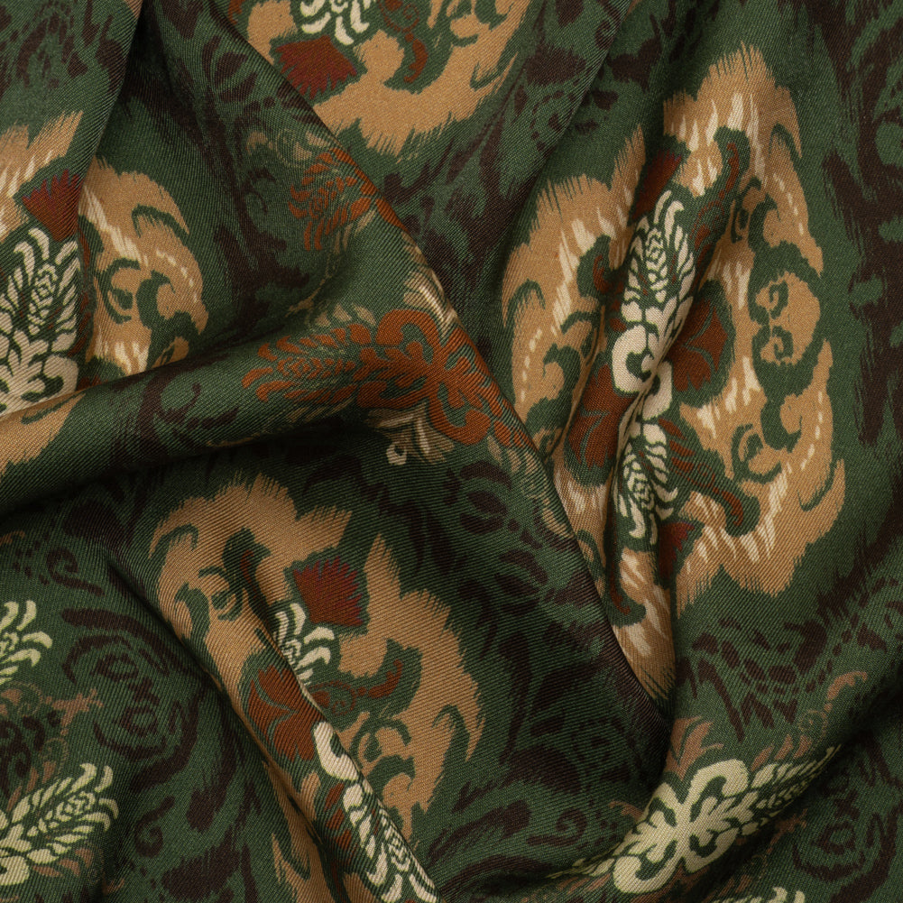 Viscose Twill Print - Green and Tan Leafy Ikat Medallions - Mood Exclusive Acacia Arena - Joann Fabrics