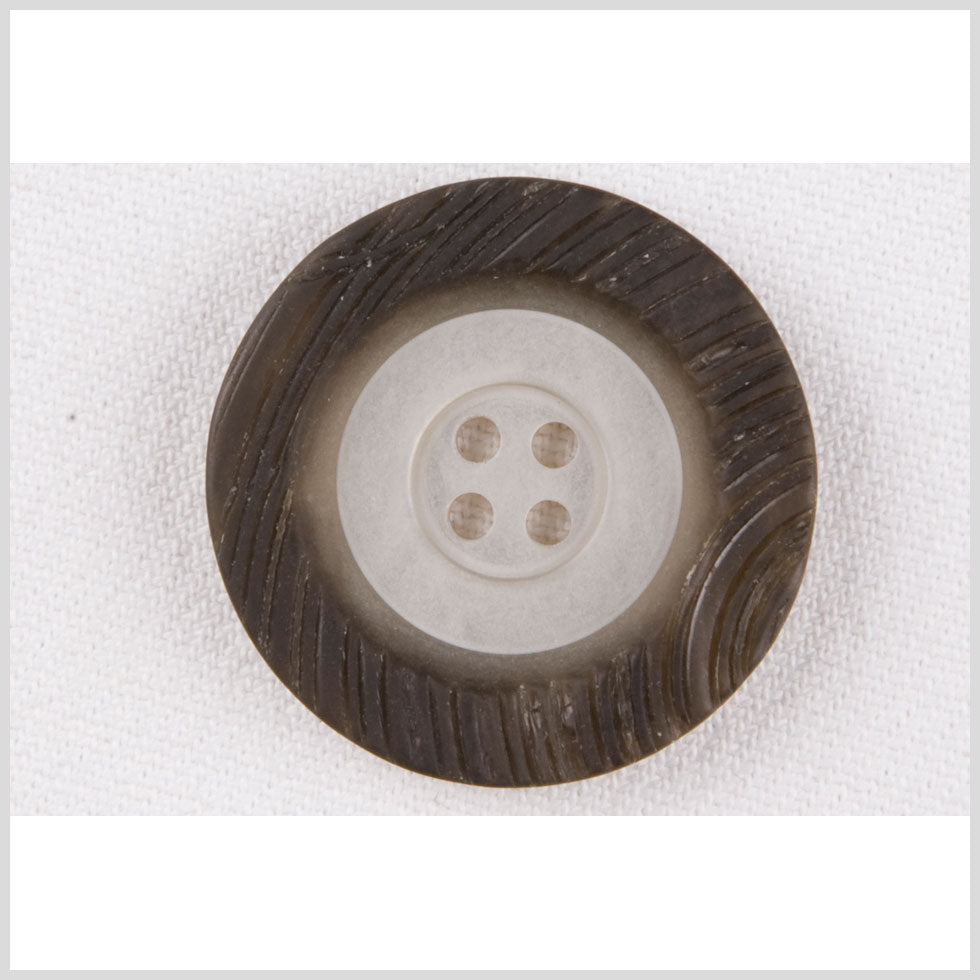 Plastic 4-Hole Button - 50L/32mm - Ivory and Warm Dark Gray Rings Engraved Rim - Joann Fabrics