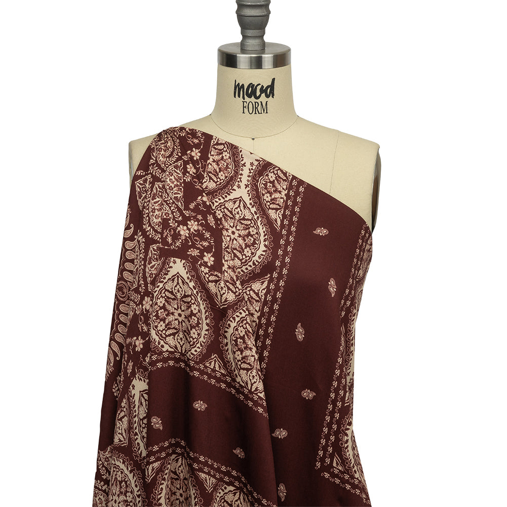 Rayon Challis - Beige and Burgundy Paisley - Impressions in Time Print - Mood Exclusive Rockland Collection - Joann Fabrics