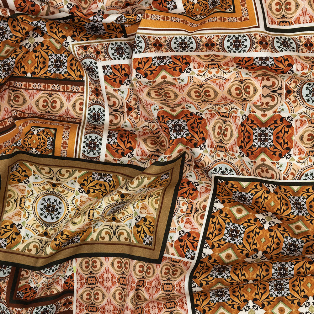 Stretch Cotton Sateen - Pink and Orange Ornate Patchwork - Arabesco Print - Mood Exclusive Viso Collection - Joann Fabrics