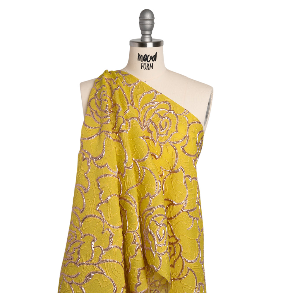 Rose Outlines Cutwork Luxury Brocade - Metallic Gold and Sunshine Yellow - Joann Fabrics
