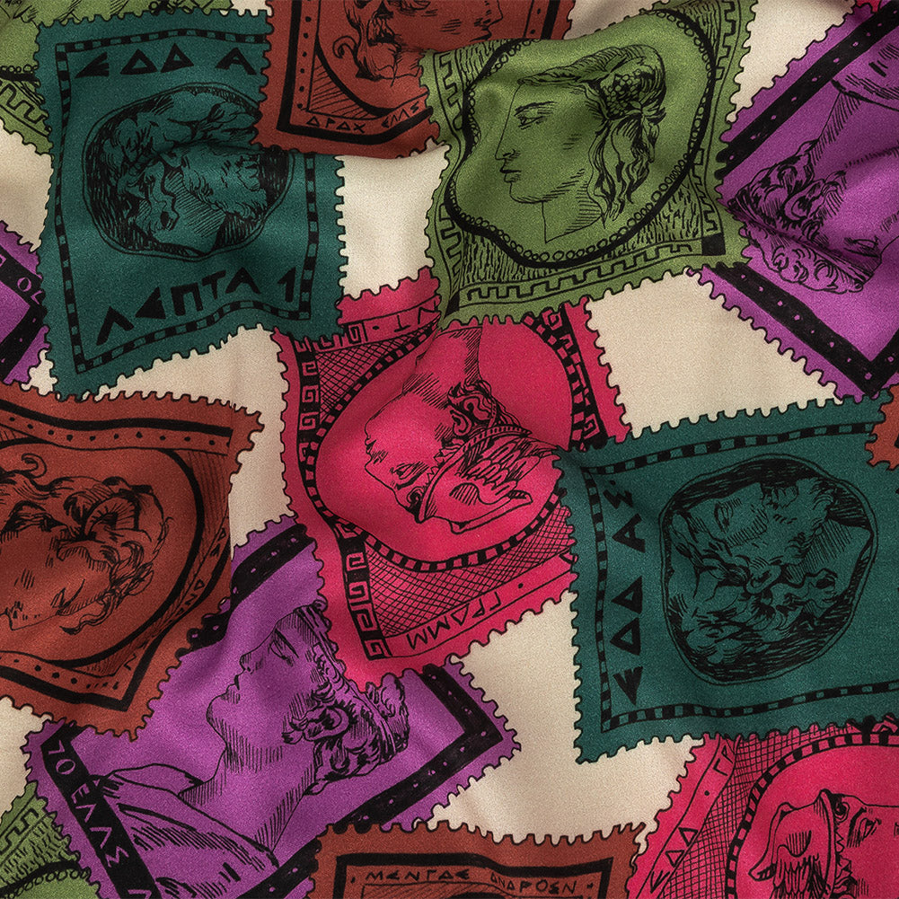 Rayon Challis - Rainbow Greek Bust Stamps - Sending Love Print - Mood Exclusive Sugar Collection - Joann Fabrics