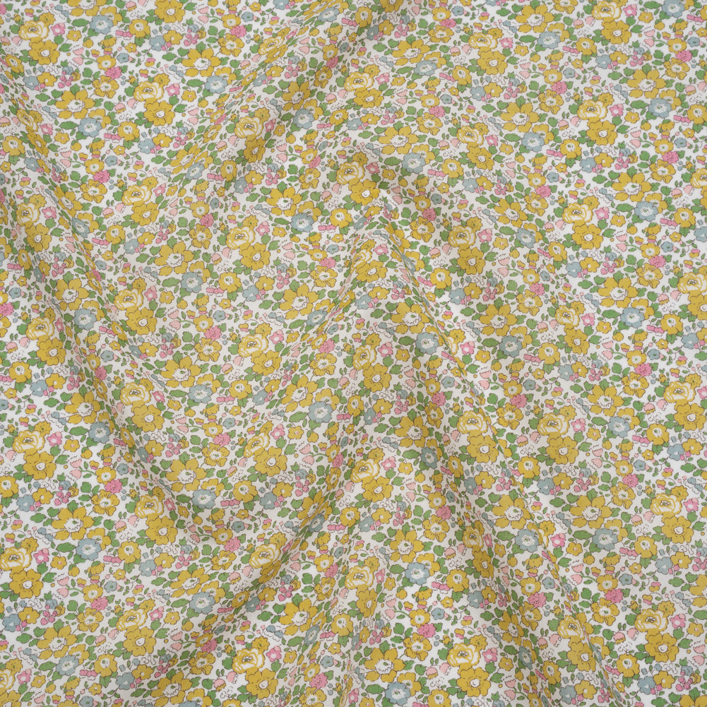 Liberty Fabrics Tana Lawn® - Betsy Ann Yellow - Light Yellow, Pink and Green Floral - Joann Fabrics