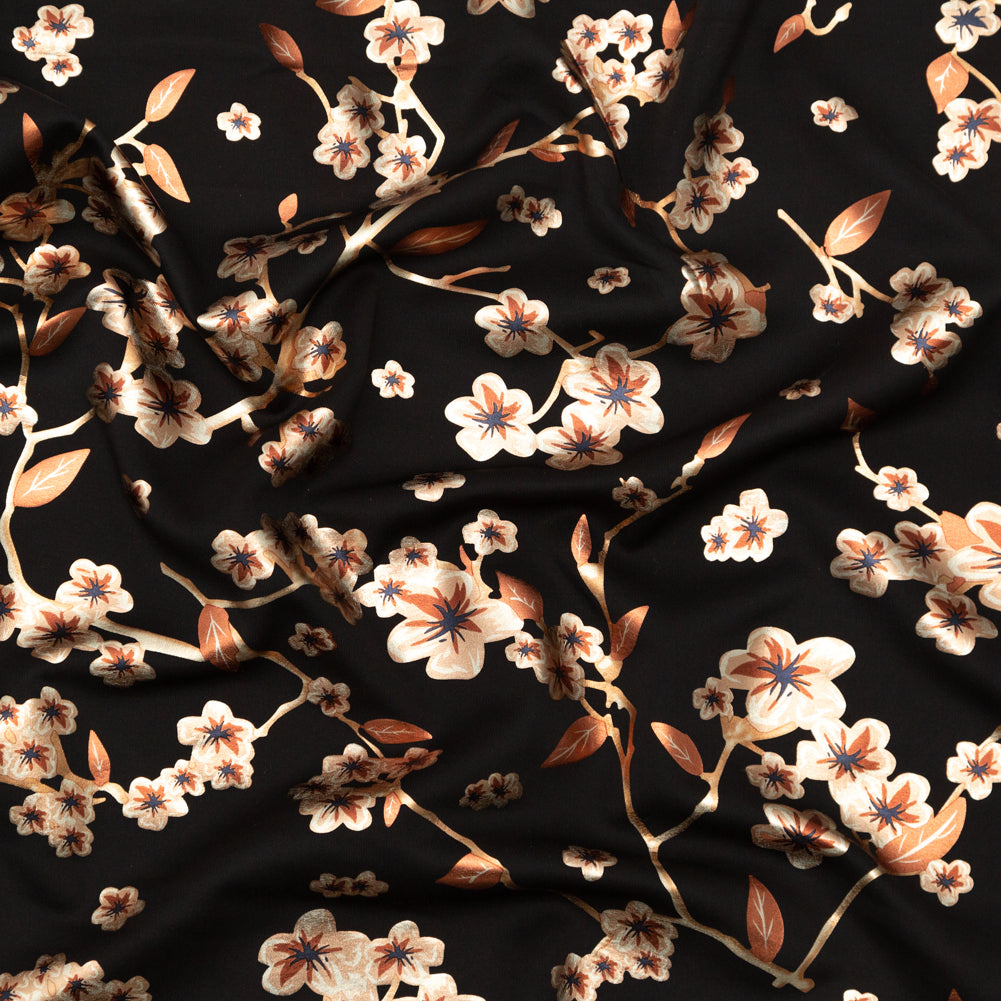 Black Ponte Knit with Rust Floral Foil Design - Joann Fabrics
