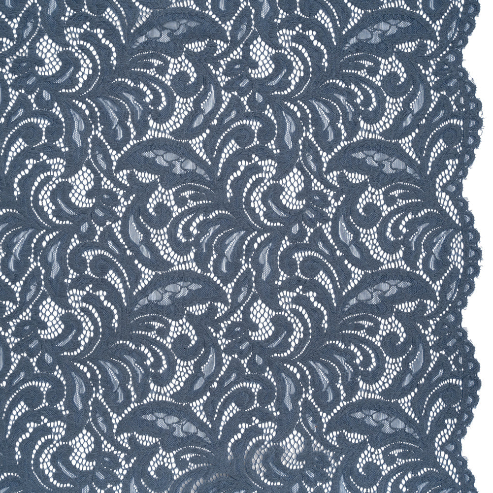 Stretch Re-Embroidered Lace with Finished Edges - True Indigo Paisley Leaves and Florals - Joann Fabrics