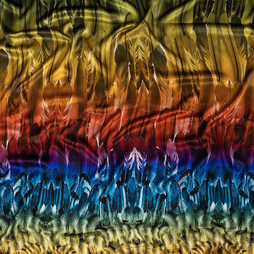Mood Exclusive Italian Rainbow Feathers Digitally Printed Silk Charmeuse Panel - Joann Fabrics