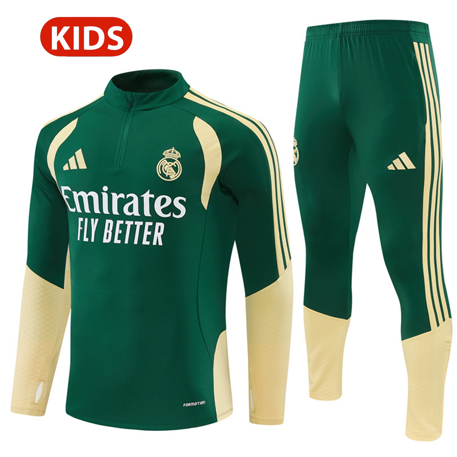 Real Madrid 26-27 Kids Long Sleeves Training Set - Green Top And Green Pants - UnitedFutballJersey