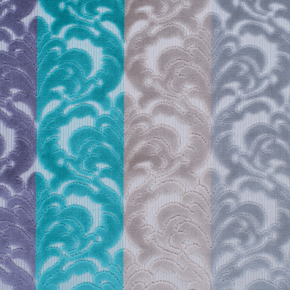 Silver, Purple and Aqua Striped/Floral Cut Velvet - Joann Fabrics