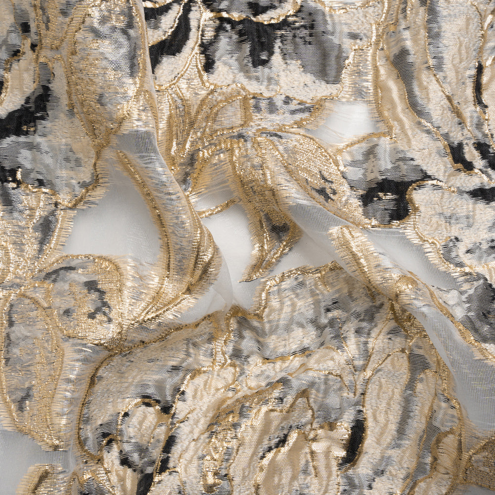 Metallic Gold, Beige and Black Floral Luxury Burnout Brocade - Joann Fabrics
