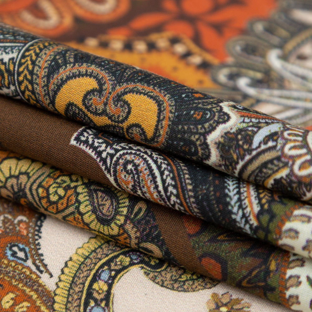 Cotton Voile - Orange and Brown Paisley over Patchwork - Lost in Thought Print - Mood Exclusive Kenko Collection - Joann Fabrics