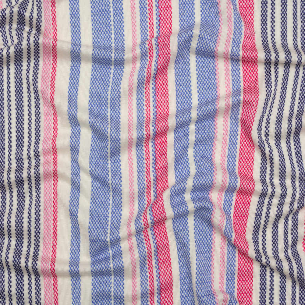 Stretch Rayon Jersey - Pink, Blue and Cream Stripes - Deadstock - Joann Fabrics
