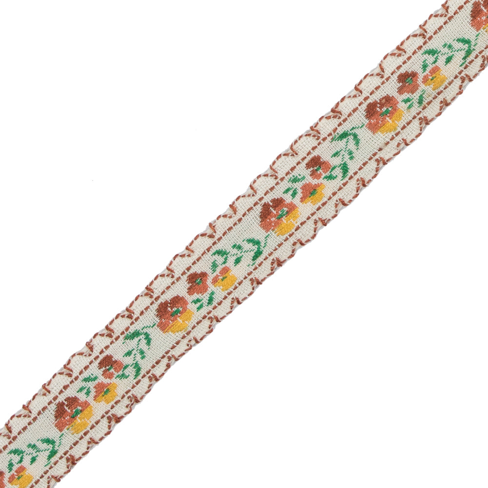 Brown Floral German Jacquard Ribbon - 0.5