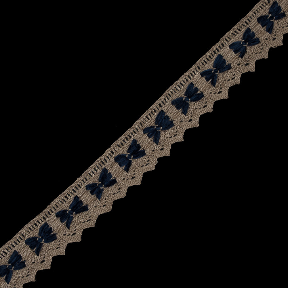 Beige and Navy Crochet Chenille Trim - 1.5