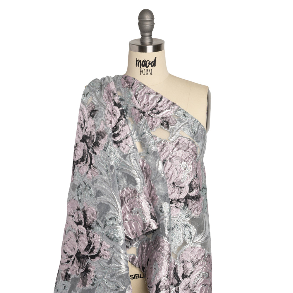 Metallic Silver, Pink and Black Floral Luxury Burnout Brocade - Joann Fabrics