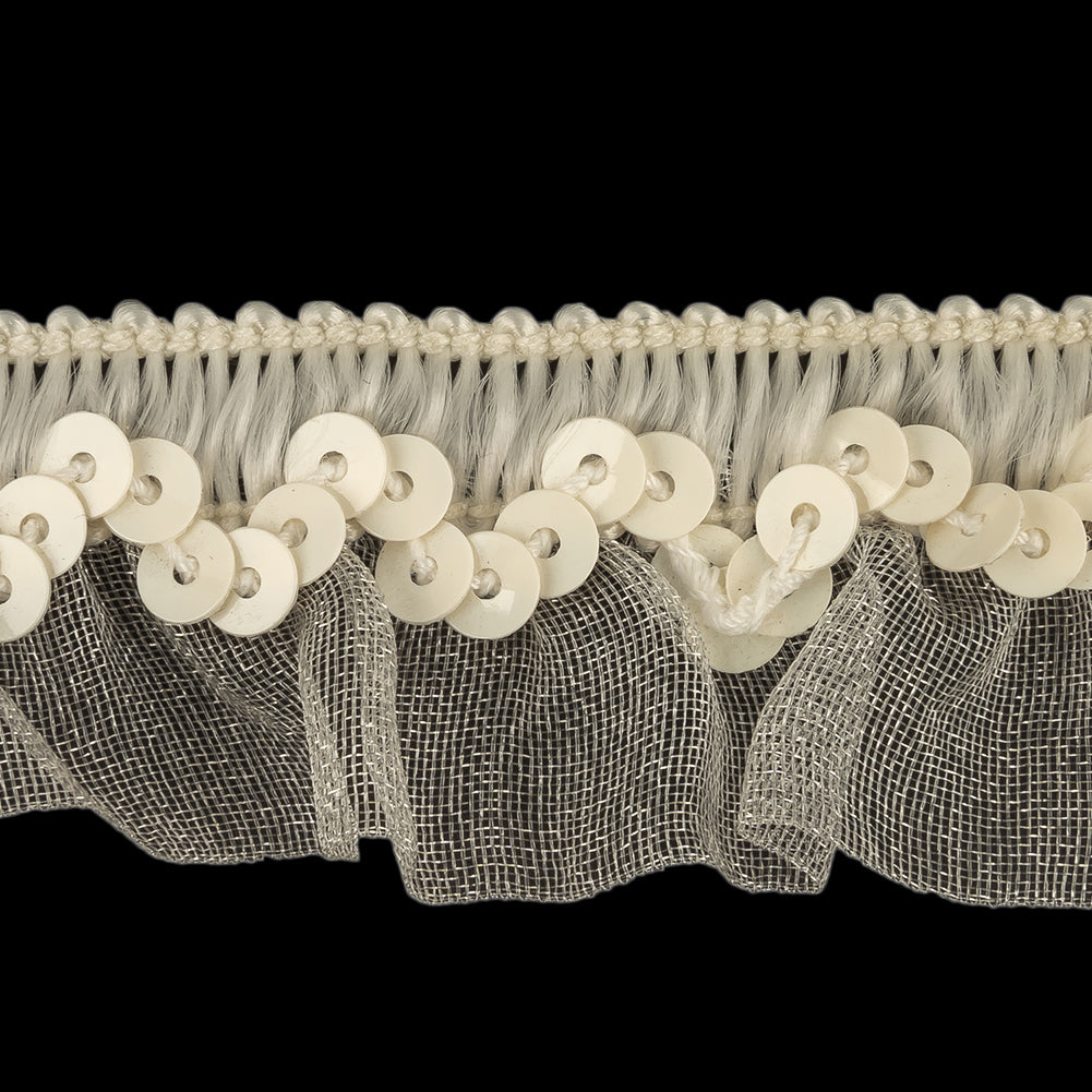Lily White and Ivory Sequined and Ruffled Elastic Trimming - 0.875