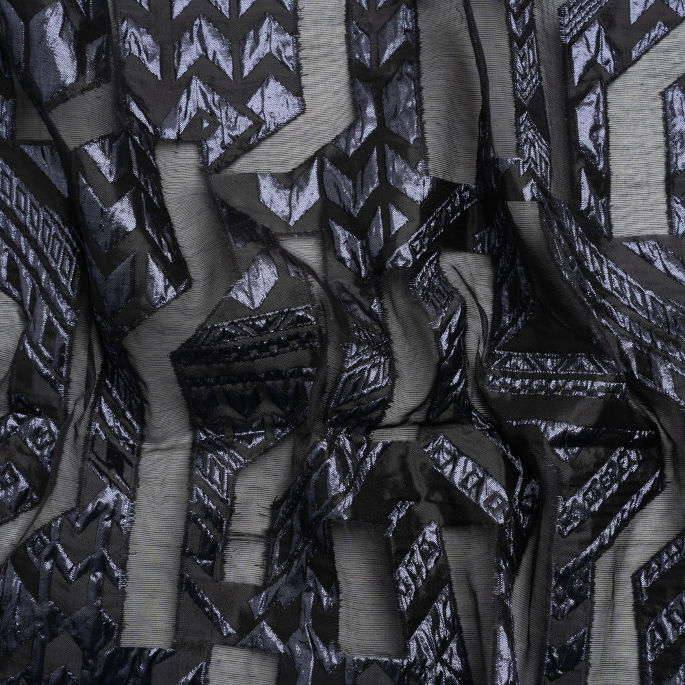 Metallic Midnight and Black Geometric Pathways Luxury Burnout Brocade - Joann Fabrics