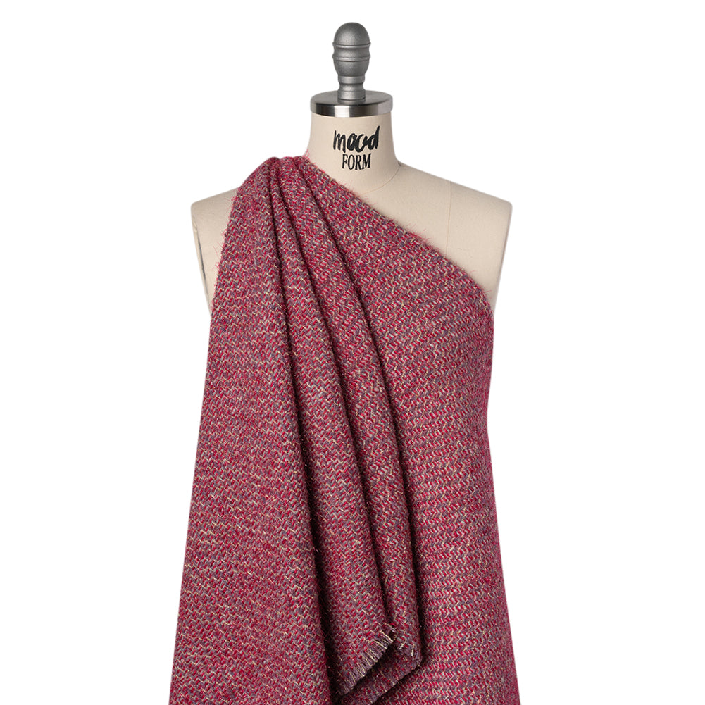 Polyester Twill Tweed with Metallic Eyelash Fringe - Magenta, Warm Purple and Gold - Joann Fabrics