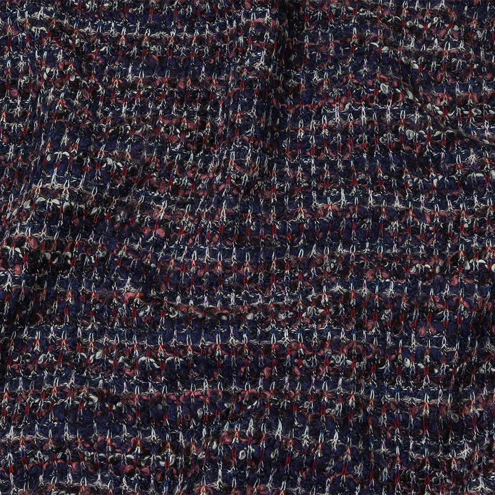 Italian Maritime Blue, Dusty Rose, and Red Striated Boucle Blended Wool Sweater Knit - Joann Fabrics