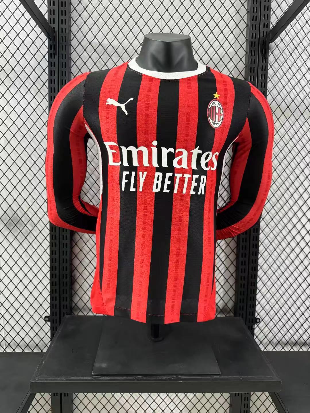 2024/2025 Player Version AC Milan Home Long Sleeve Football Shirt 1:1 Thai Quality