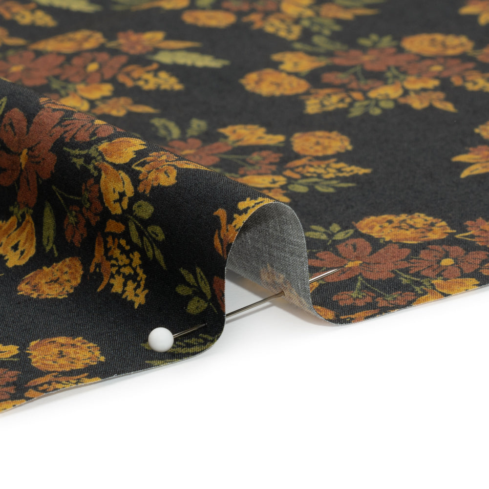 Stretch Cotton Poplin Print - Navy, Rust and Orange Floral - Mood Exclusive Amber Bunches - Joann Fabrics