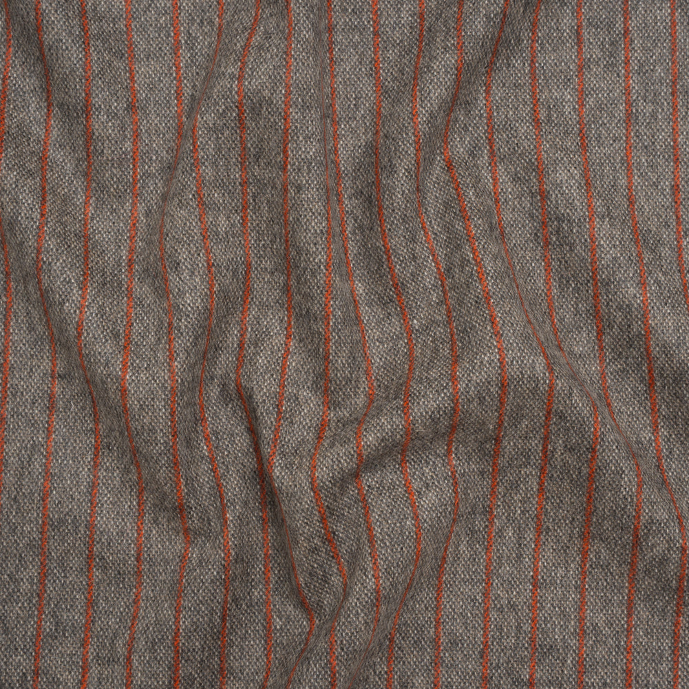 Brushed Wool Twill Made in Italy - Orange and Brown Chalk Stripes - Deadstock - Joann Fabrics