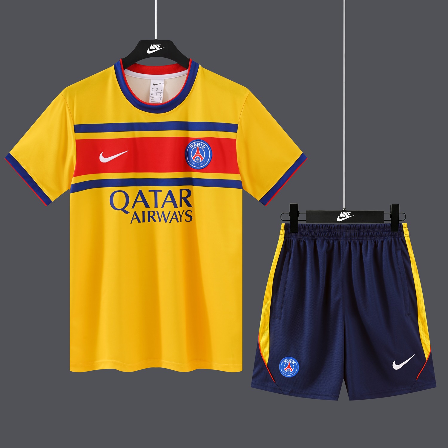 Paris Saint-Germain PSG 26-27 Yellow Red Blue Special Short-Sleeve Training Set - Yellow Top & Deep Blue Shorts - UnitedFutballJersey