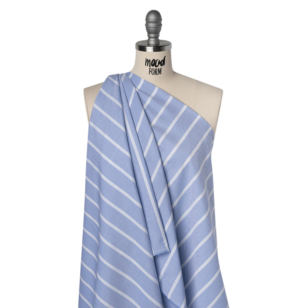 Cotton Oxford Shirting - Light Blue and White Wide Stripes - Designer Deadstock - Joann Fabrics