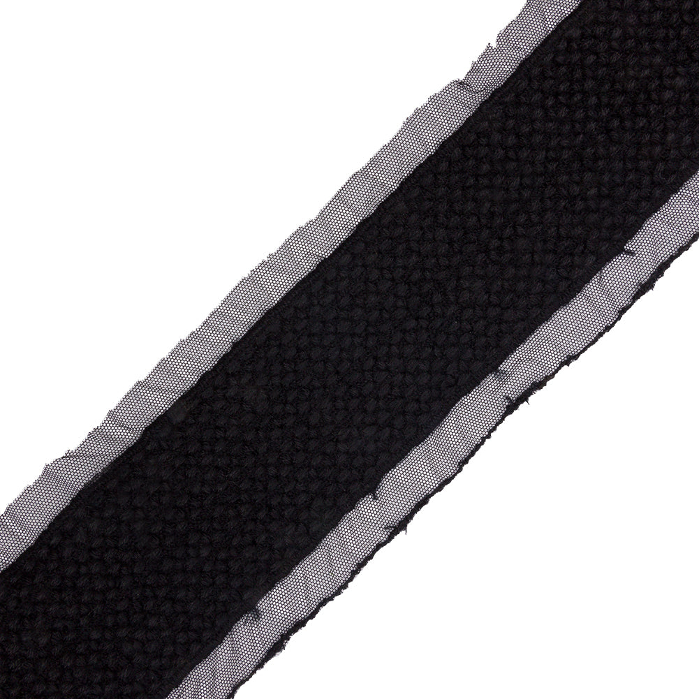 Black Little Circles Wool Embroidered Lace Trim on Mesh Ground - 2.375