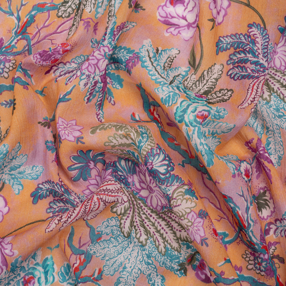Crinkled Cotton Gauzy Woven Print - Creamsicle, Pink and Blue Floral - Mood Exclusive Derbyshire Stroll - Joann Fabrics