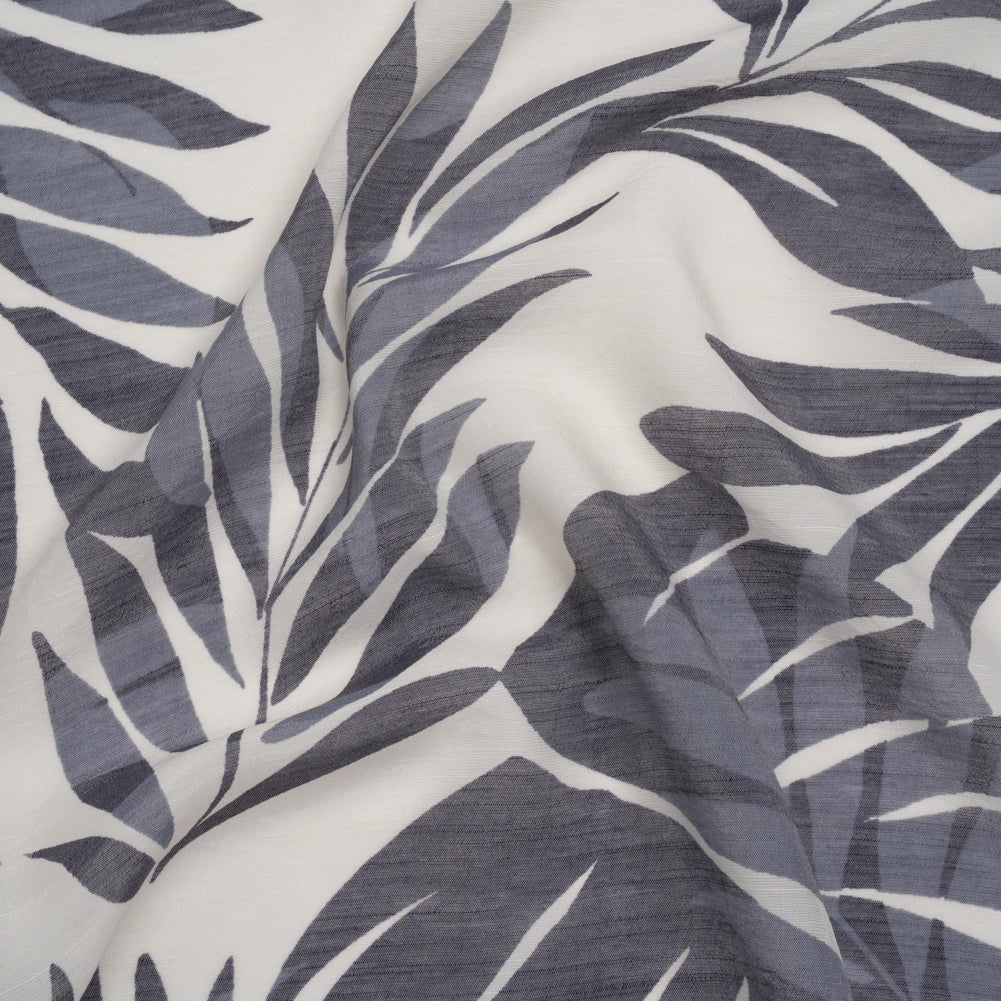 Slubbed Drapey Polyester and Rayon Woven Print - Cream and Cool Gray Palm Leaves - Designer Deadstock - Joann Fabrics