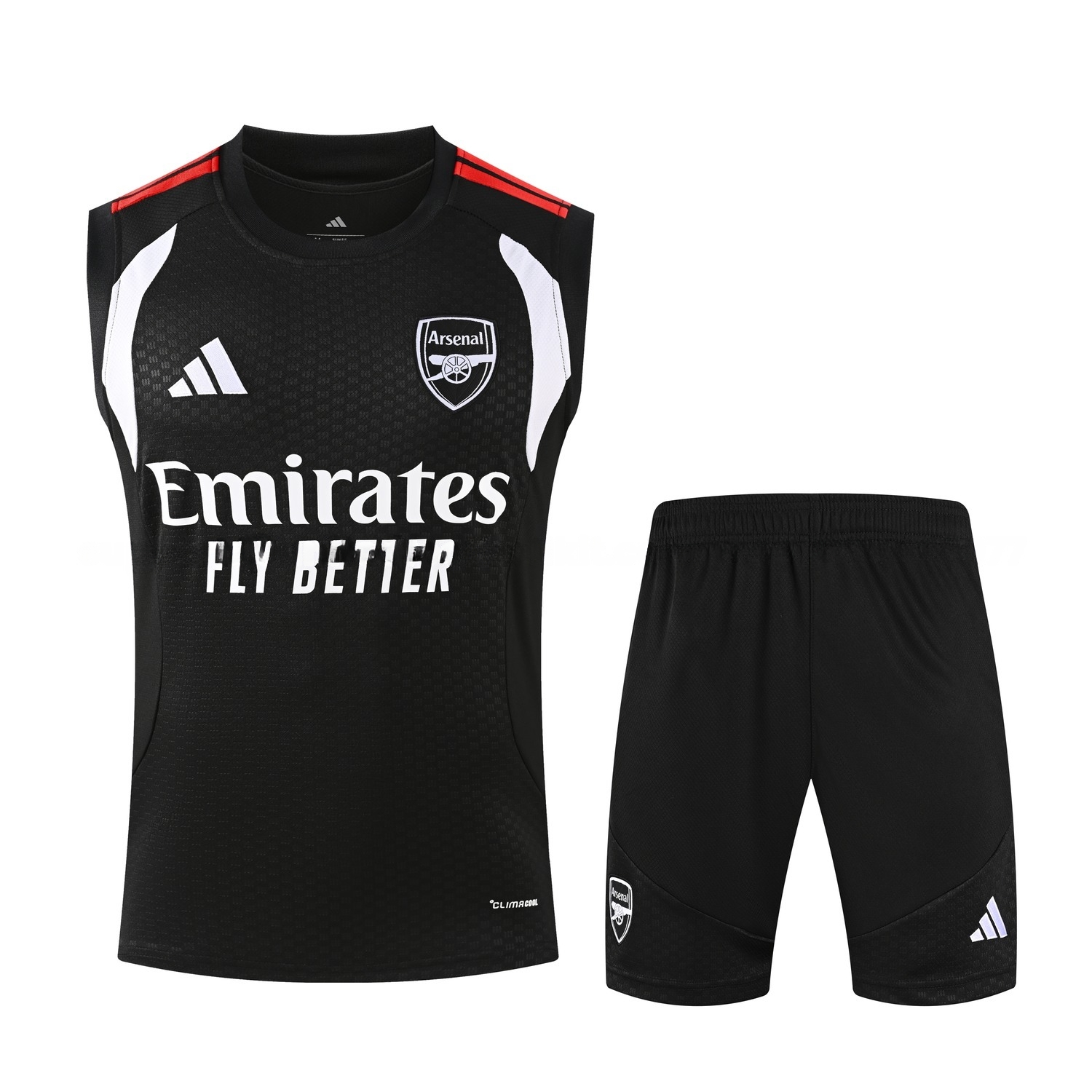 Arsenal 26-27 Vest Training Set - Black With White Vest and Shorts - UnitedFutballJersey