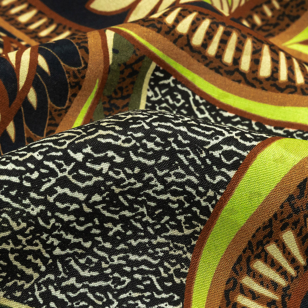Viscose Crepe Print - Black, Green and Orange Textural Floral - Mood Exclusive Chalkboard Chic - Joann Fabrics