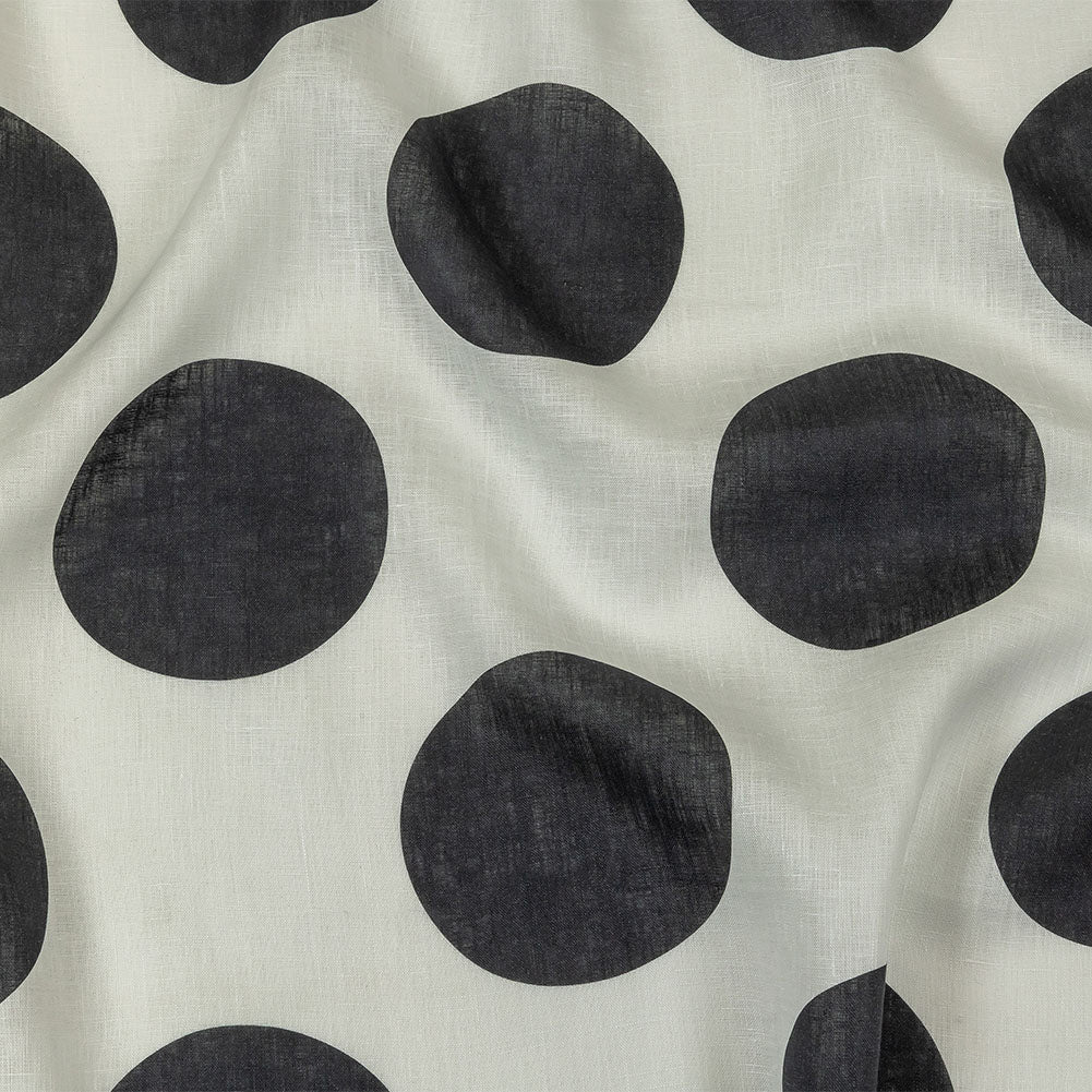 Medium Weight Linen Woven Print - Black and White Oversized Polka Dots - Joann Fabrics