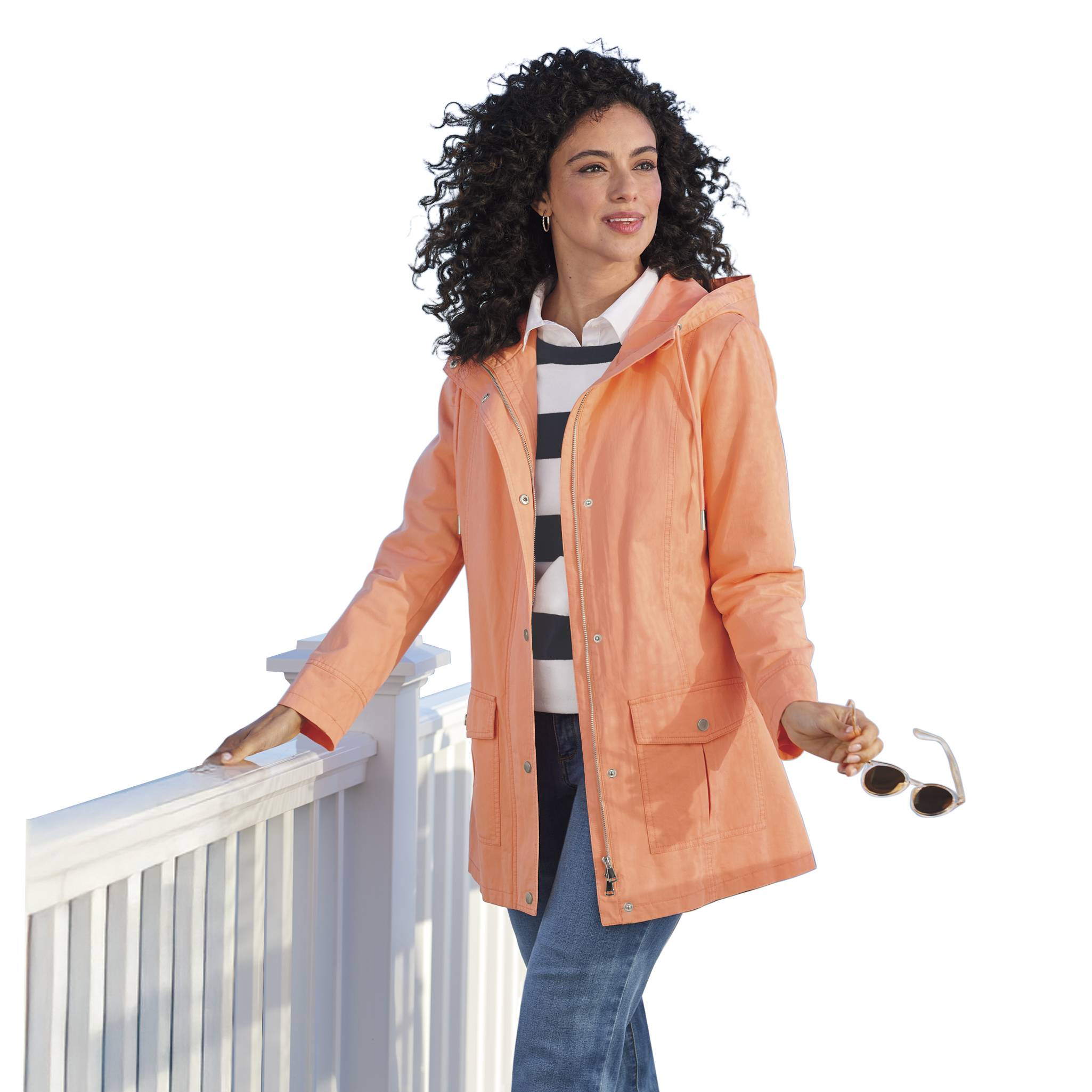 Drawstring Twill Hooded Zip-Front Jacket, Snap Pockets, Drawcord Waist - Northstyle Catalog