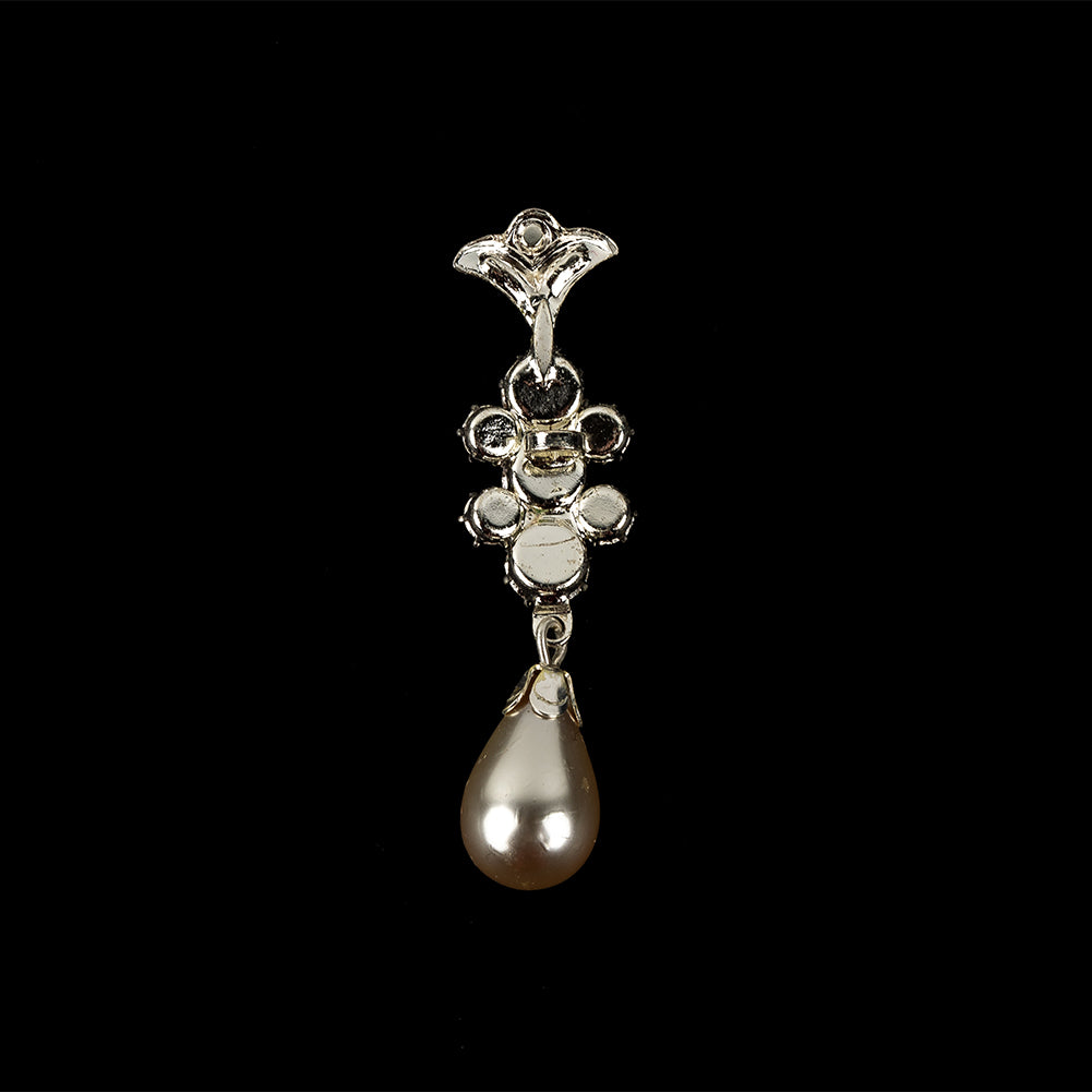 Vintage Crystal Rhinestones and Silver Metal Pearl Drop Classical Ornament - 2