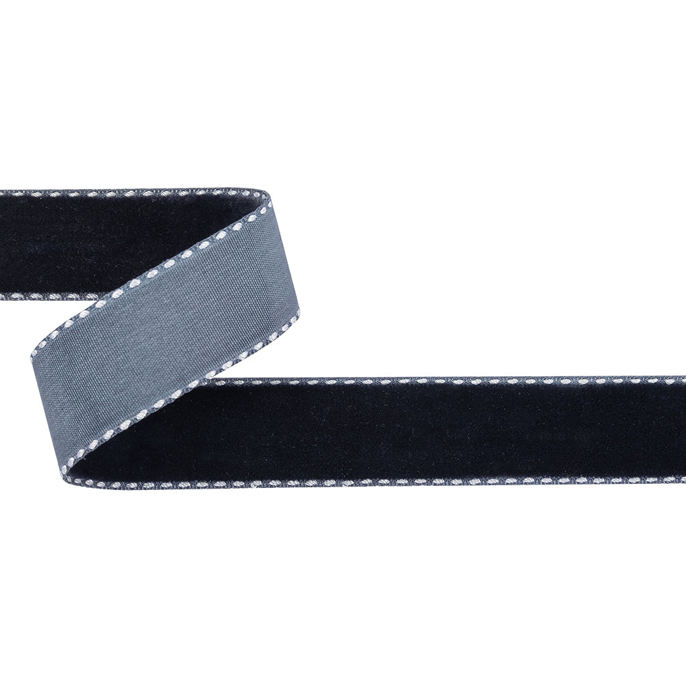 Dress Blues and White Side-Stitched Velvet Ribbon - 0.75