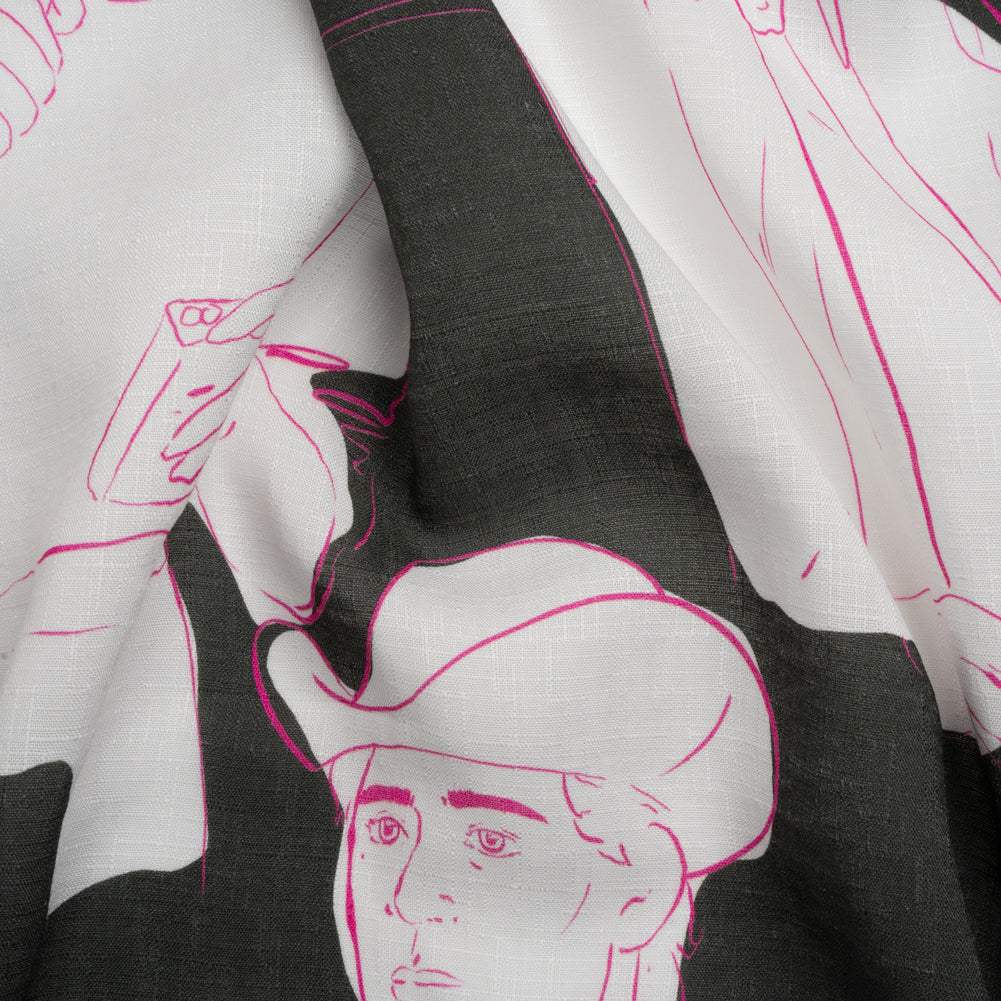 Slubbed Viscose Woven Print - Charcoal and White Portraits - Mood Exclusive Morning Mysteries - Joann Fabrics